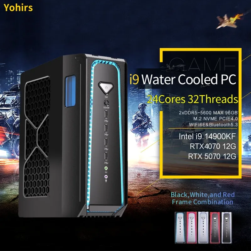 Мини-ПК с водяным охлаждением 14-го поколения для геймеров InteI i9 14900KF RTX 4070 RTX5070 12G PCIE4.0 2DDR5 Win11 4x4K WiFi6 BT5.3 Настольный компьютер
