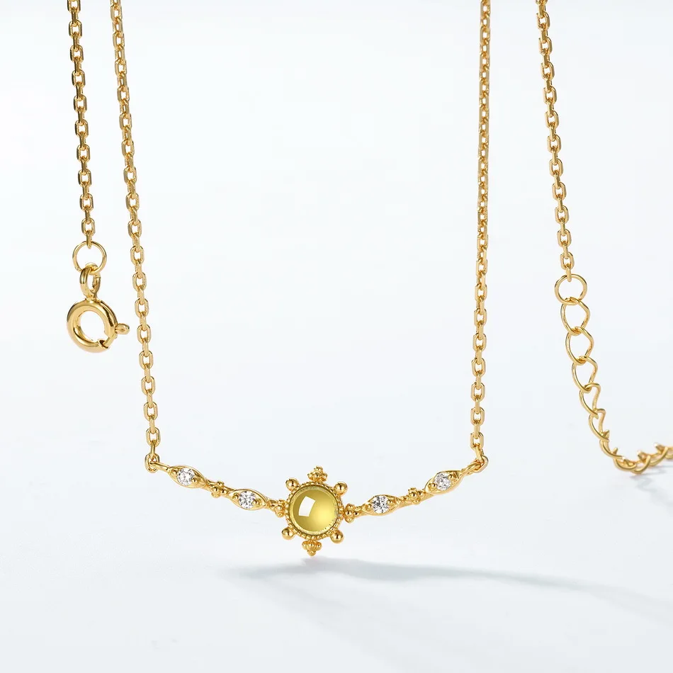 ALLNOEL Solid 925 Sterling Sliver Necklace For Women 4mm Peridot Gemstome Gold Plated Crown Elegant Jewelry Anniversary Gifts