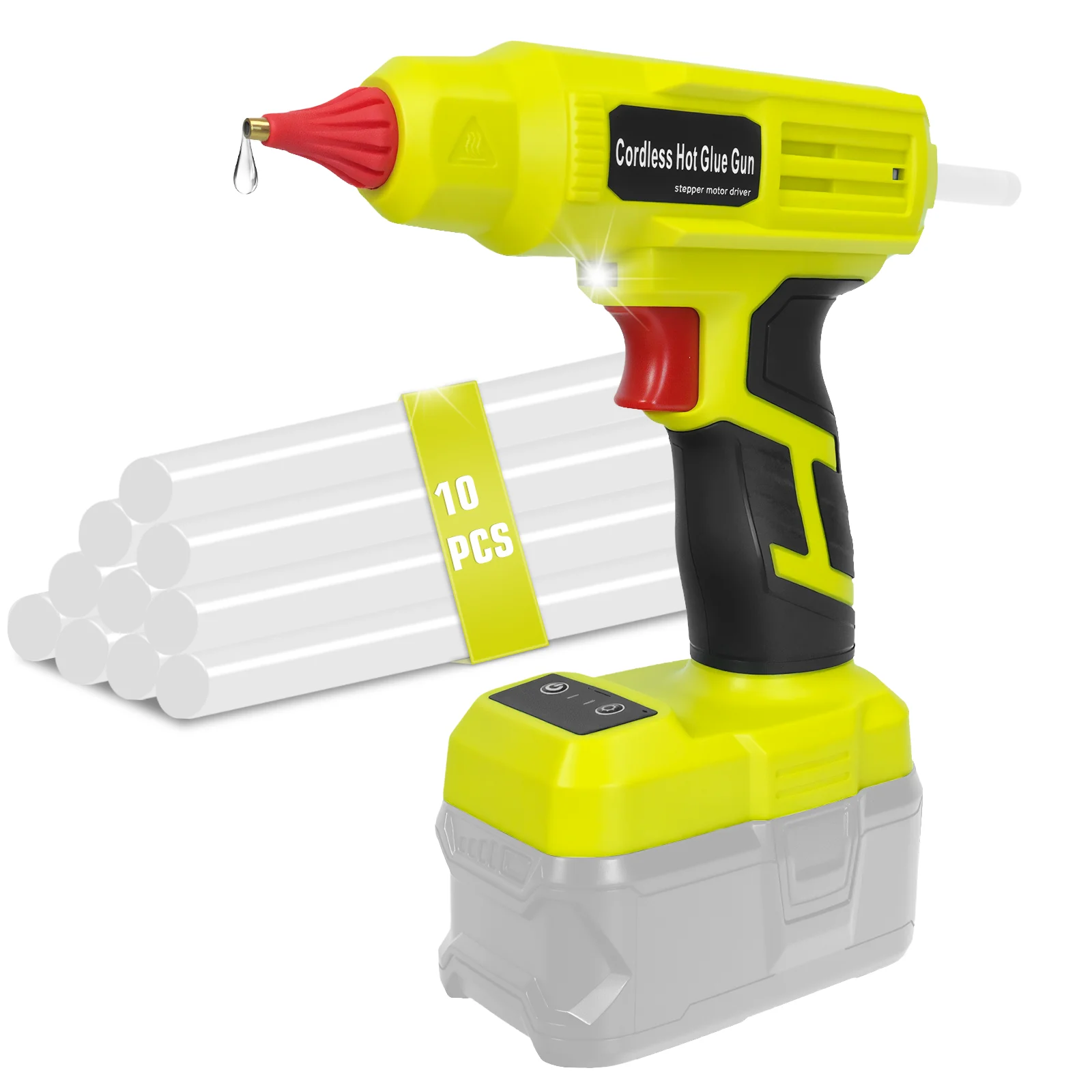 

100W Hot Melt Glue Gun DIY Industrial Electric Adhesive Hot Gun Repair Tool with 10pcs 11mm Glue Sticks for Ryobi 18V Battery