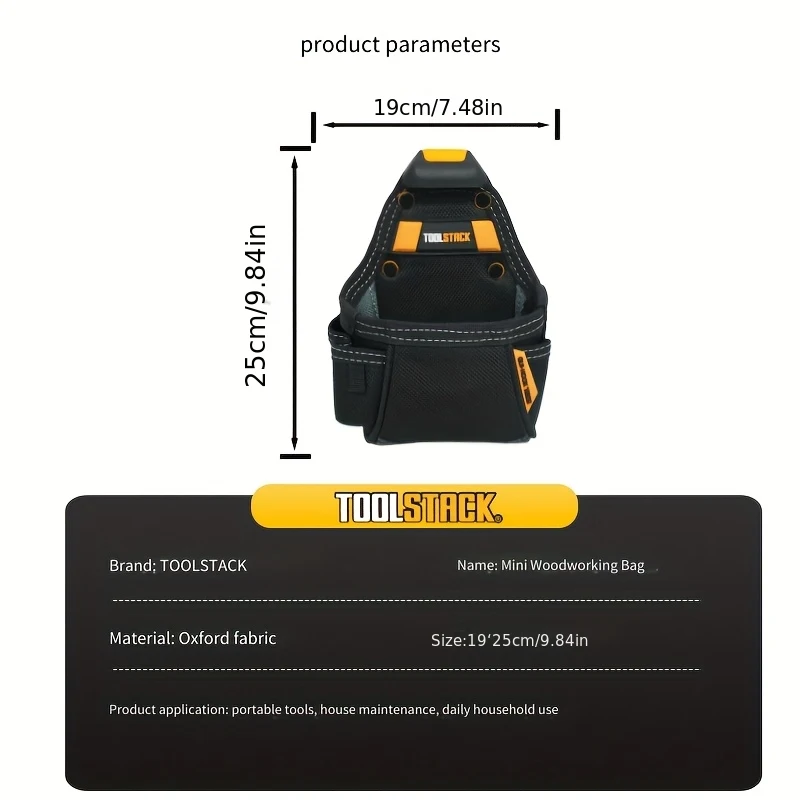TOOLSTACK 1200D Oxford Fabric Tool Bag Waist Pack Professional Woodworking Tool Pouch Wear-Resistant Electrician Belt Bag Hardwa