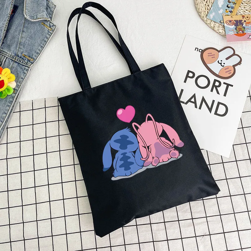 Disney Lilo Stitch Tote Bag Women's Bags Canvas Shopping Bags Female Eco Shoulder Bag Shopper Bags Kawaii Stitch Women's Bag