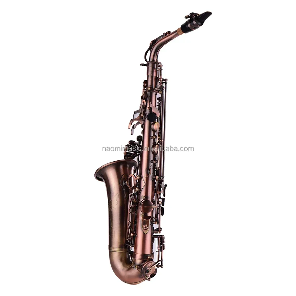 High Grade Red Bronze Bent Eb Alto Saxophone E-flat Sax Carved Pattern Woodwind Instrument