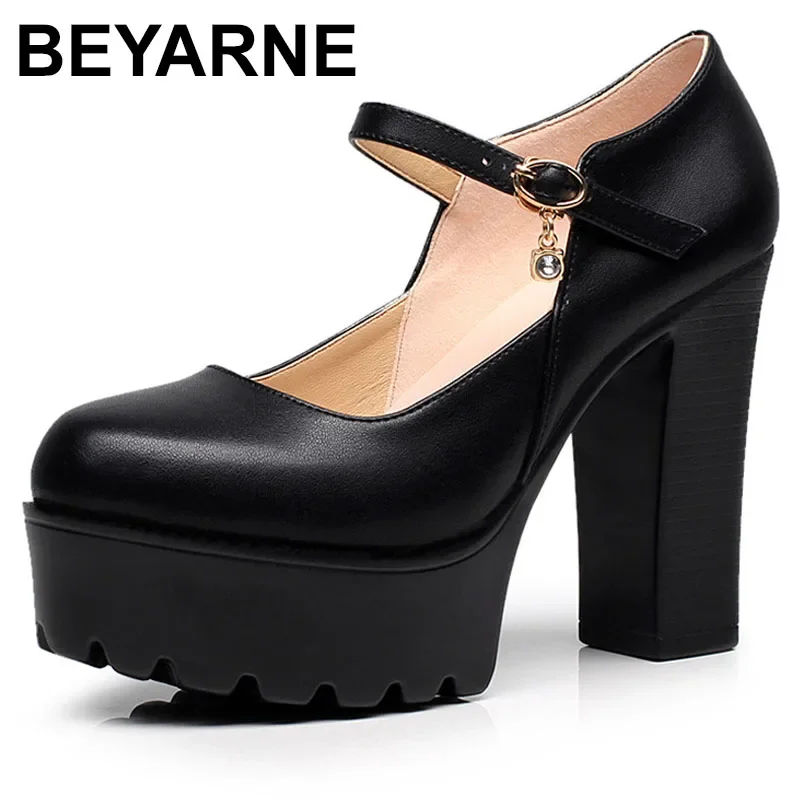 Women's  Split Leather Platform Super High Heels Buckle Ankle Shallow Office Lady Pumps Court Shoes