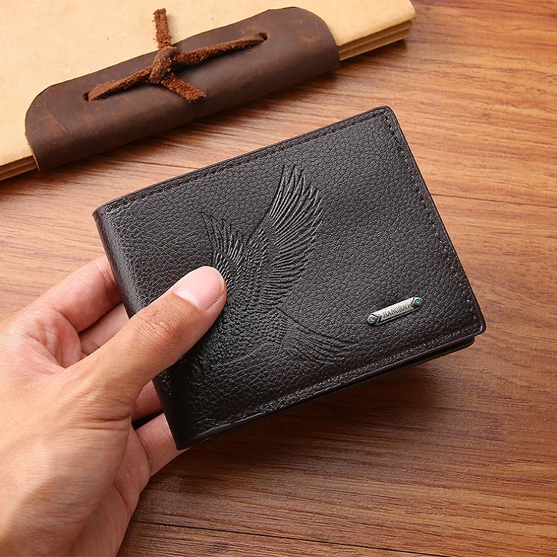Classic Men's Leather Wallets Slim Minimalist Hawk Pattern Bifold Credit ID Card Holder Wallet Purse Short Thin Money Clip image 6