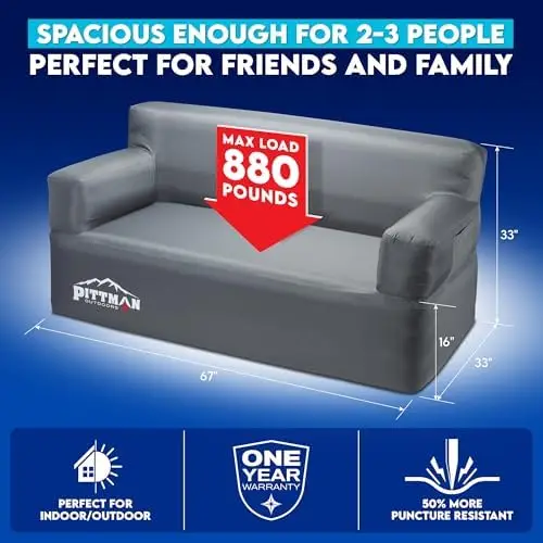 Pittman - Inflatable Couch with Built in Pump for Outdoors & Indoors - Blow Up Couch for Camping, Glamping or Home use
