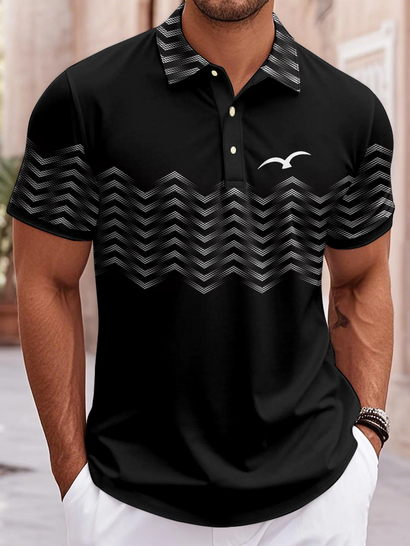 

Men'S Polo Shirt Fashion Stripes Print High-Quality Men Clothing Summer Casual Short Sleeved Loose Oversized Shirt Tops Tees