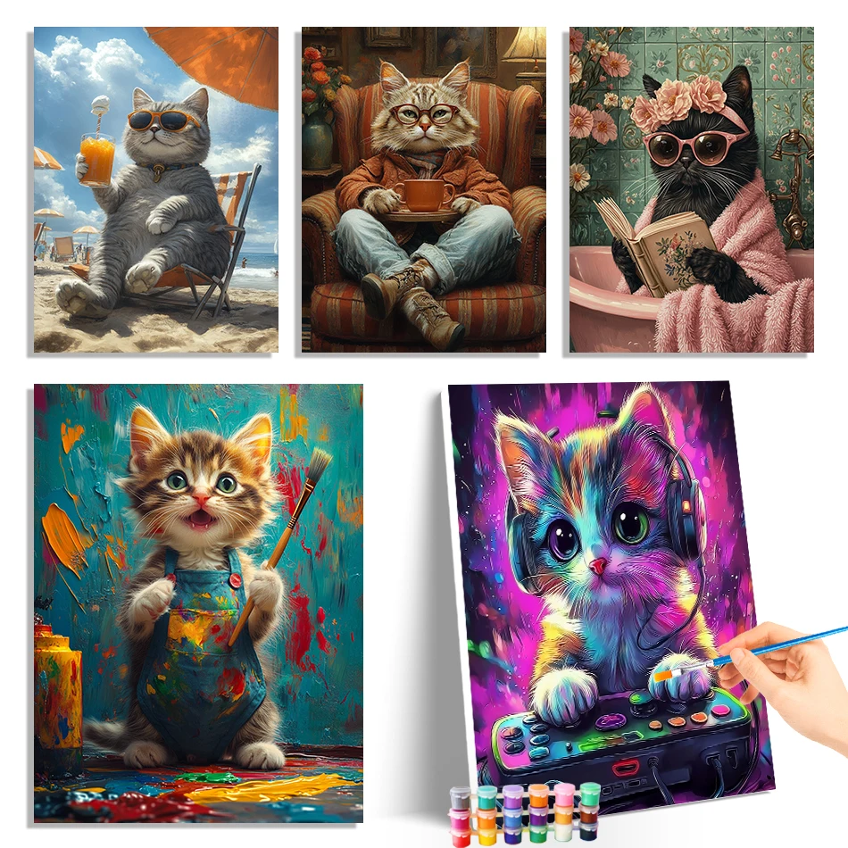 

GATYZTORY Painting By Numbers On Canvas To Paint Cat Handmade Adult Coloring Watercolor Diy Set Decorative Paintings Home Decor
