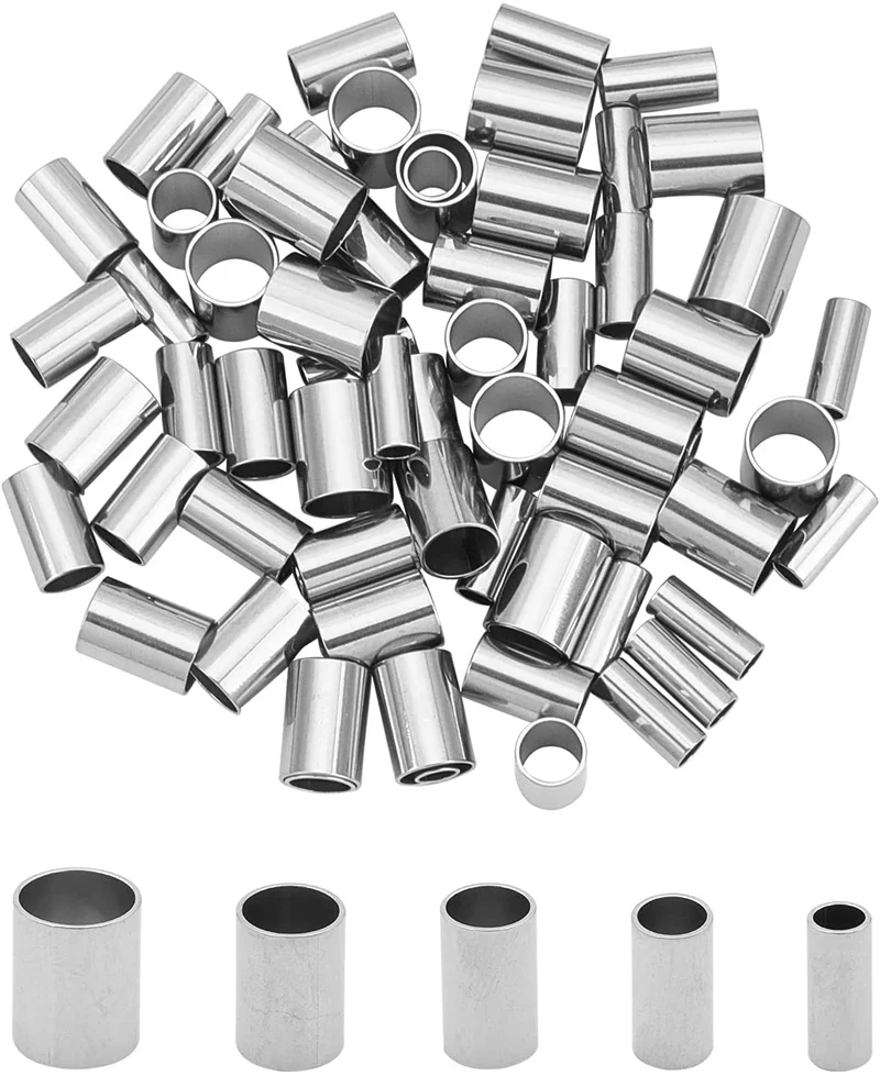 50pcs 5mm Stainless Steel Round Tube Spacer Loose Beads For Rope Stopper Spacer Beads DIY Jewelry Making Findings Supplies