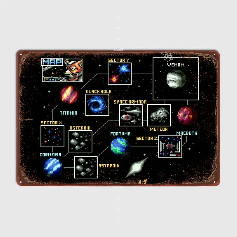 Starfox Map Metal Wall Art Mural Vintage Metal Signs for Pub Club Coffee Bar Wall Decoration Vintage Home Decor Items Poster