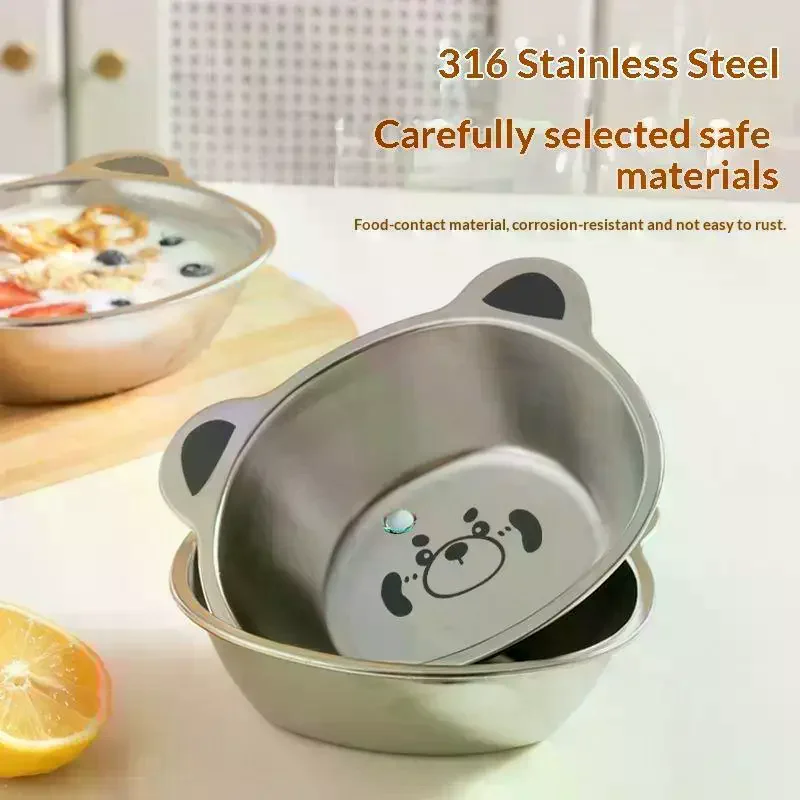 Stainless Steel Kids Dinner Bowl Cute Cartoon Tiger Bear Pattern Food Safe For Toddler Home Kindergarten Use 316