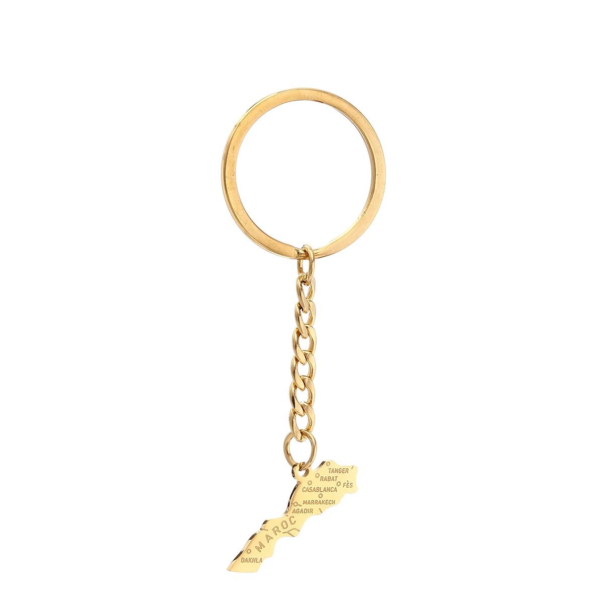 Stainless Steel Maroc Map Cities Name Keychain Gold Color Jewelry for Women Men Morocco