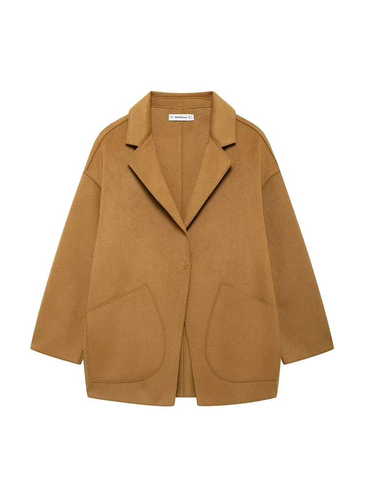 Hh Autumn And Winter Fashion Coat Women's Lapel Loose Solid Color Casual Coat Long Sleeve Pocket Decorated Cardigan Coat