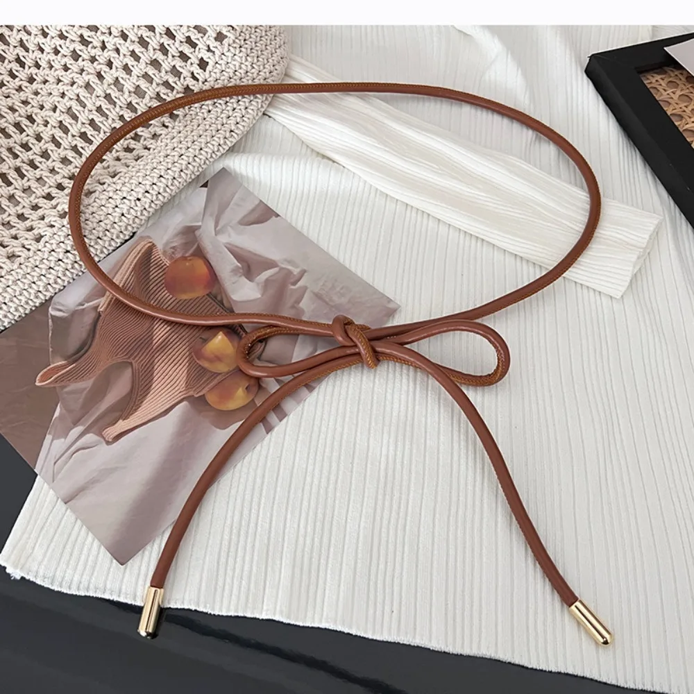 New Non-hole Round Rope Belt Waist Chain Solid Color Leather Thin Belt Sweater Strap Women