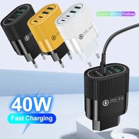 40W USB Charger 4 Ports QC3.0 Mobile Phone Charger Adapter For EU/US/UK Plug iPhone Samsung Xiaomi Wall Mobile Charger