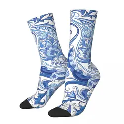 Calcetines divertidos con diseño de cachemir azul para hombre, estilo callejero Vintage, Harajuku, patrón informal, Crew Crazy, regalo impreso