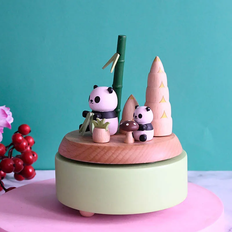 

Fun painted music box, Children's Day manufacturer's small gift, wooden handicraft gift, music box, Panda's afternoon