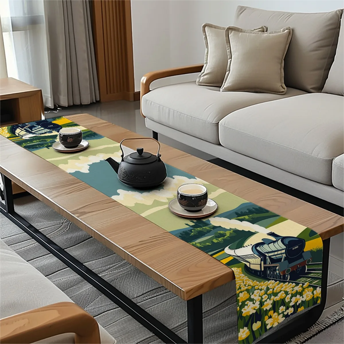 decor table runner Daffodil Flower Fields Vintage Travel Style Table Flag for wedding,Restaurant,Holiday Gathering New Year,Birt