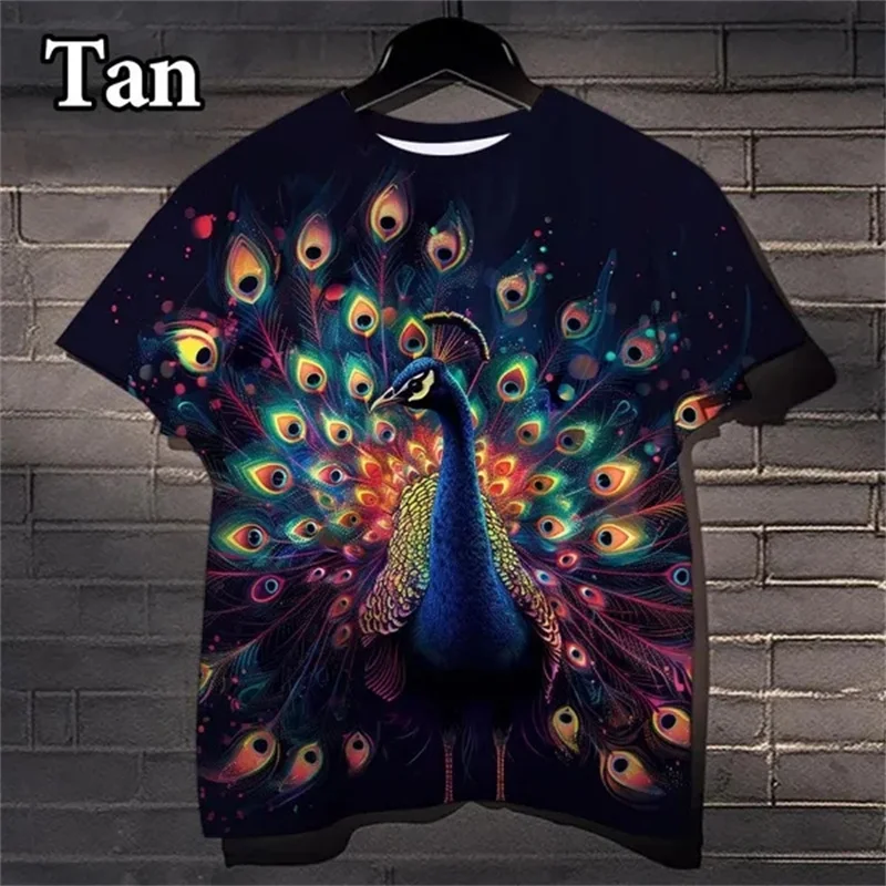 3D Printed Beautiful Peacock T-Shirt For Men Cool Feather Pattern Tees Casual Personality Women Top O-Neck Short Sleeve T Shirts