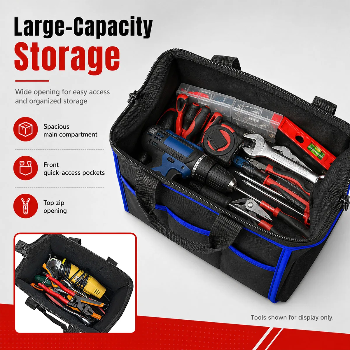 PINMOAP 1P Waterproof Electrician Tool Organizer Bag Portable Oxford Cloth Tote With Large Capacity Pockets For Cable Pliers Dri