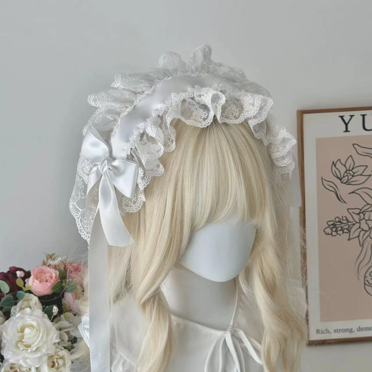 Diadema gótica hecha a mano de Lolita, accesorio de velo blanco/negro, lazo elegante Vintage, tocado de mujer de colocación de moda diaria de Lolita