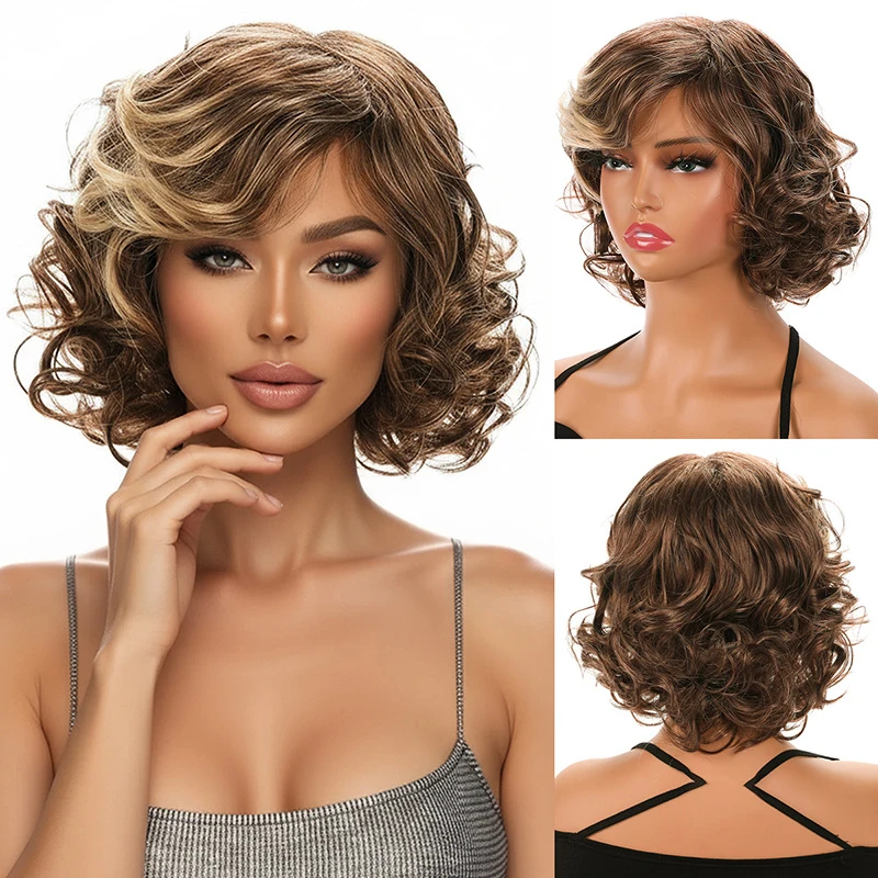 African wig , short , European and American fashion, fluffy afro, golden curly , straight hair for women