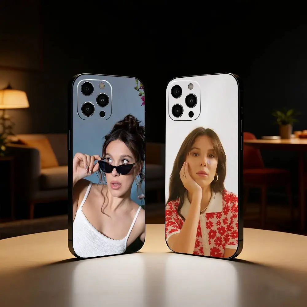

M-Millie Bobby Brown Phone Case For iPhone17,16,15,14,13,12 Plus,Max Soft Silicone Black Cover