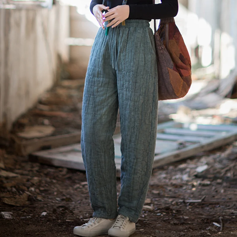 

Women's Winter Cotton-Padded Thermal Pants Harlequin Wide Leg Long Pants Loose-Fitting Retro Yoga Pants Lantern Pants Padded Cot