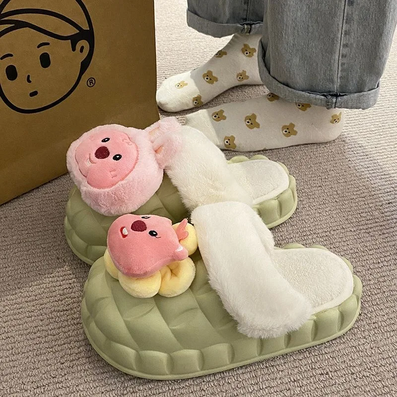 

Beaver cotton slippers for women, winter waterproof home, thick soled student dormitory, cute indoor, detachable and warm shoes