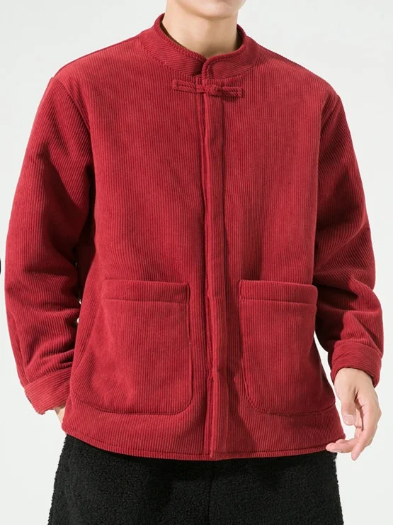 

Мужская винтажная куртка-жакет из вельвета Thiened на пуговицах, большой размер, хлопковая верхняя одежда, теплая, с удлиненным круглым низом