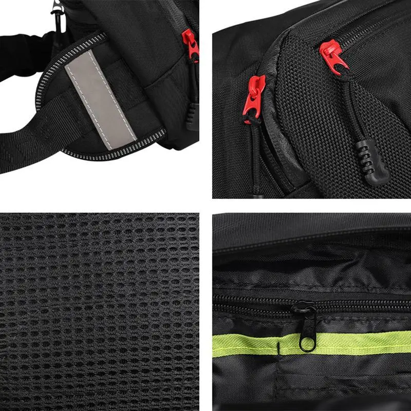 Waterproof Motorcycle Reflective Zippered Black Waist Bag for Outdoor Breathable Waist Pouch for Men Women for Running Jogging