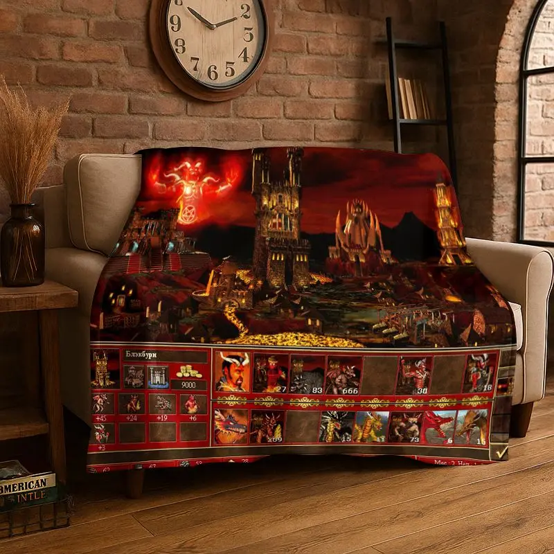 Retro Heroes of Might and Magic Map Game Flannel Blanket Soft Warm Throw Blanket for Bedroom Living Room Bed Travel Picnic