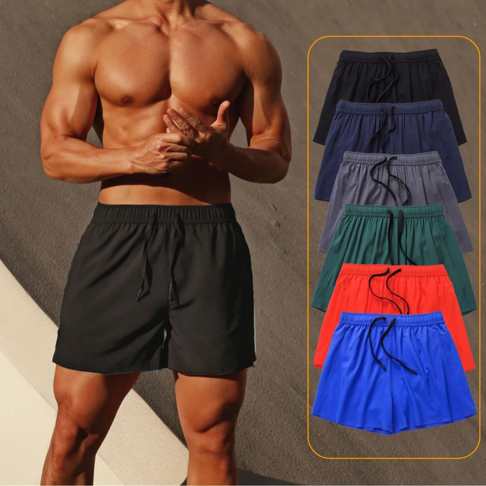 Men's Shorts Quarter Pants Quick Dry Double Layer Athletic Shorts