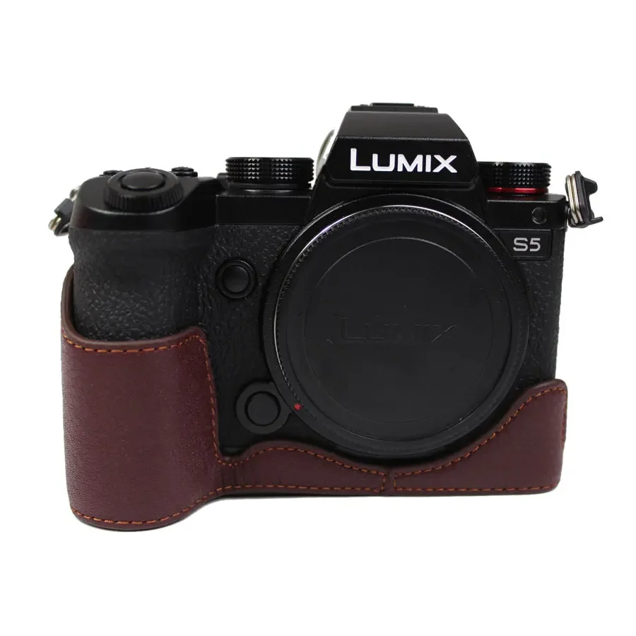 Genuine Real Leather Camera Bottom Case for Panasonic LUMIX S5 II S5 M2 DC-S5GK-K Half Body Set PU Leather Cover
