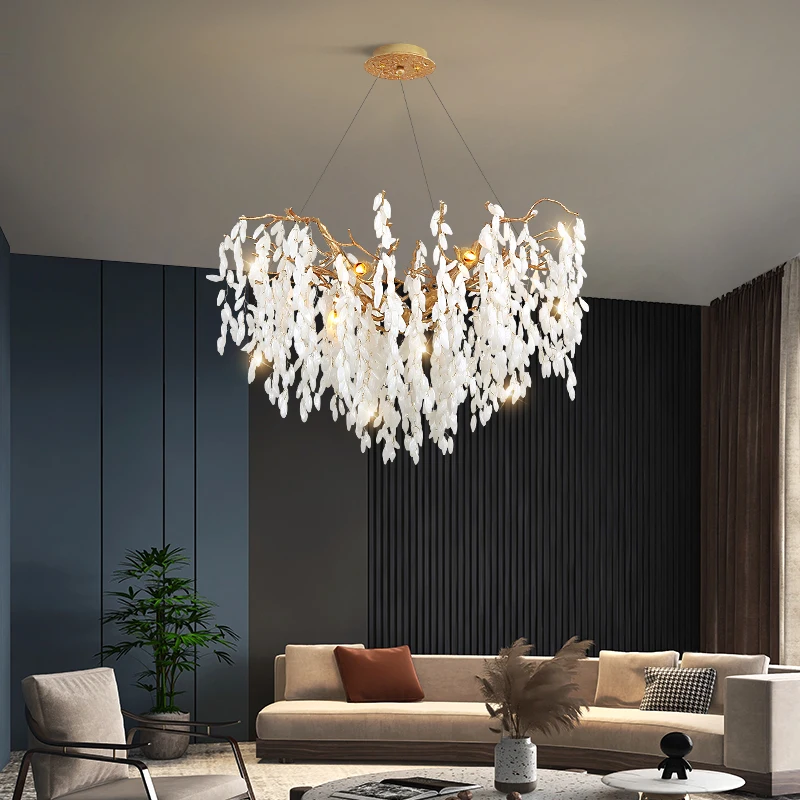

Round Crystal Chandelier Lights Gold For Dining Living Room Bedroom Tree Branch White Jade Lampshade Crystal Ceiling Chandelier