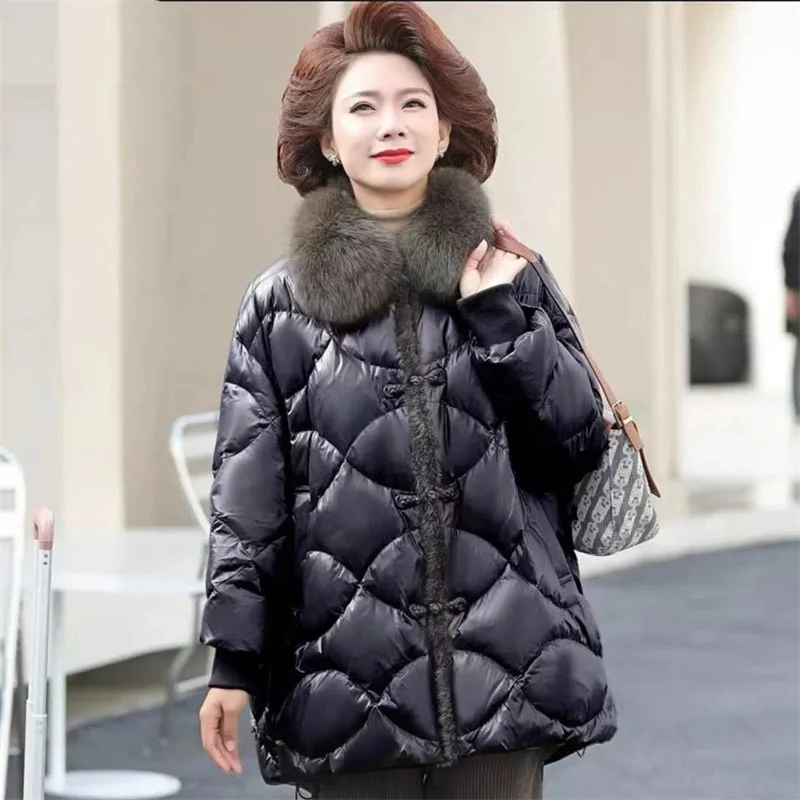 White Eiderdown Mother Down Winter Coat in The Long Foreign Style New Middle-Aged and Elderly Women\'s Winter Female Coat Thick X