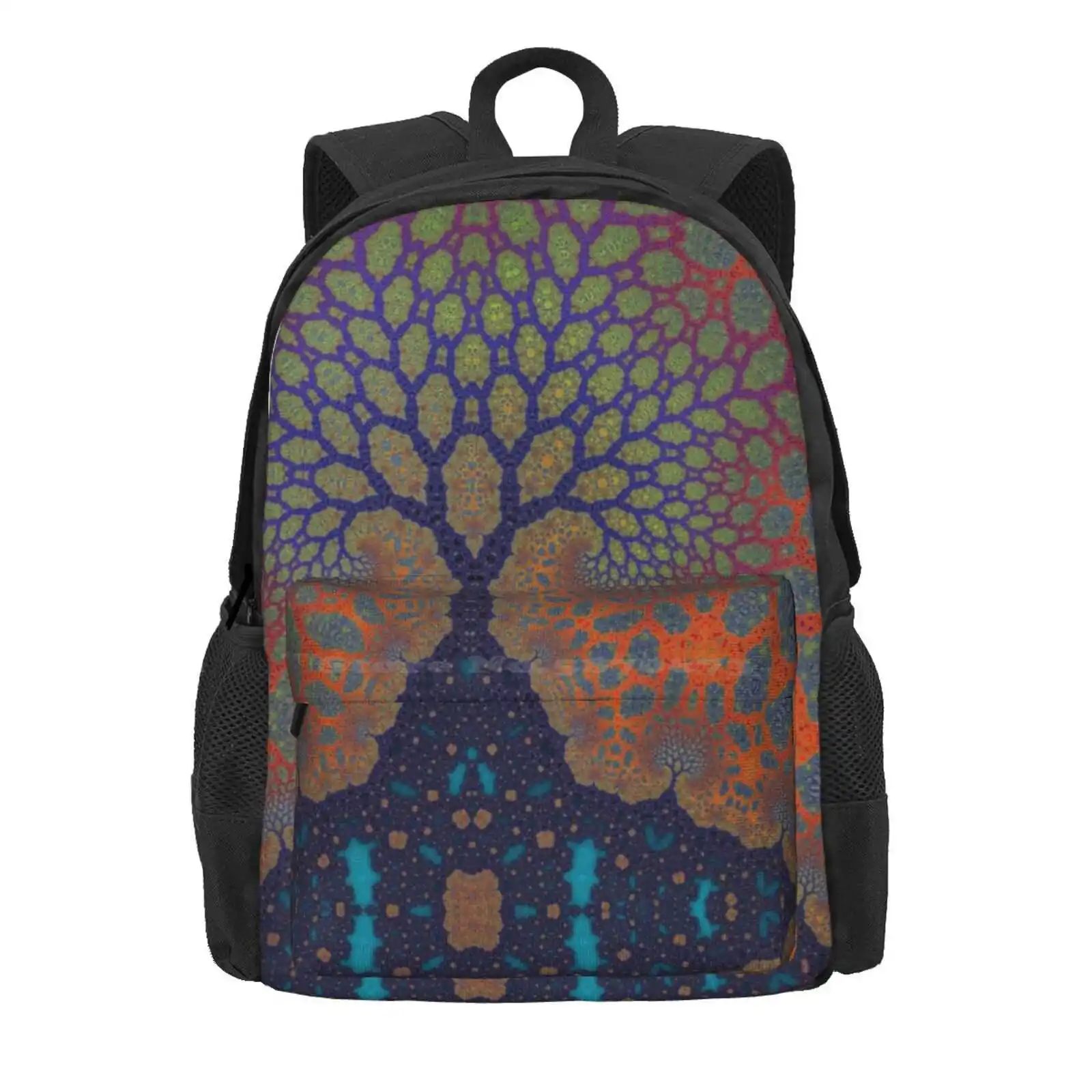 Inner Life Of A Tree Hot Sale Schoolbag Backpack Fashion Bags Fractal Growth Life Orange Purple Spring Tree