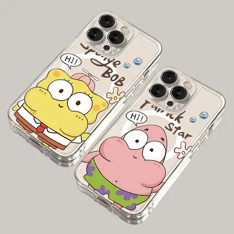 S-S-SpongeBobS iPhone 16 15 14 13 12 11 8 7 Plus Pro Max X XR XSMax 소프트 클리어 Tpu 커버 용 Cartoon Magsafe 자기 전화 케이스