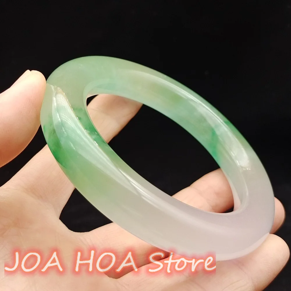 Ice Seed Floating Green Flower Jadeite Old Jade Bracelet Thick 13mm High-Ice Exquisite Jade Bangle Handring Fine Jewelry