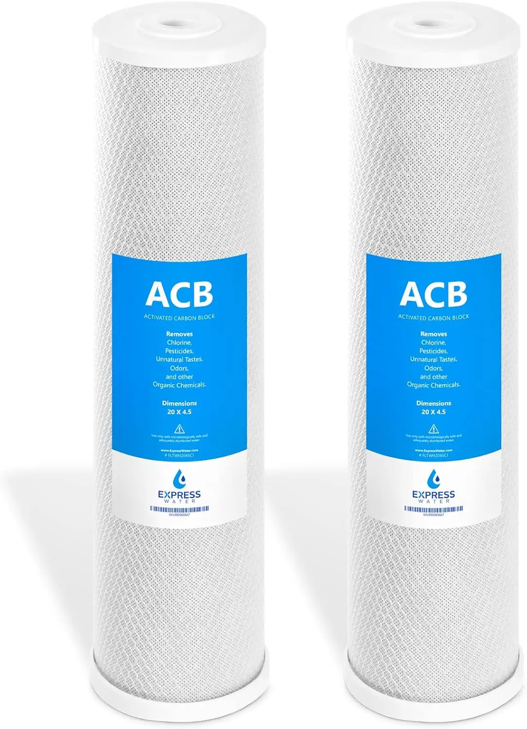 

2-Pack 5 Micron Activated Carbon Block Water Filter, 4.5" x 20", Whole House Filtration System Replacement