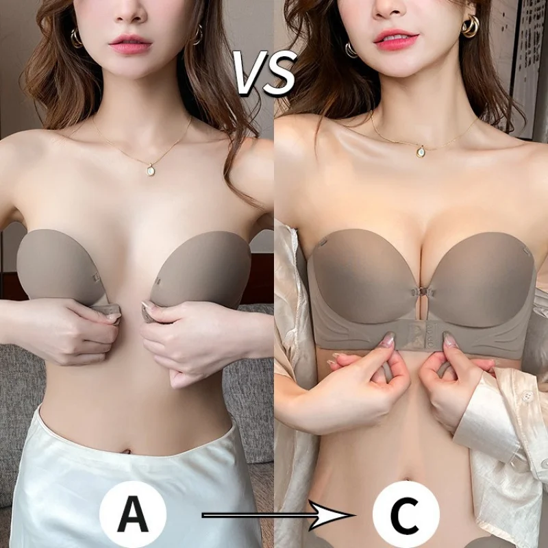 Strapless Bra for Women Small Chest Push-Up Enhancing Front Closure Sexy Anti-Sagging Anti-Slip Invisible Bra Set Summer