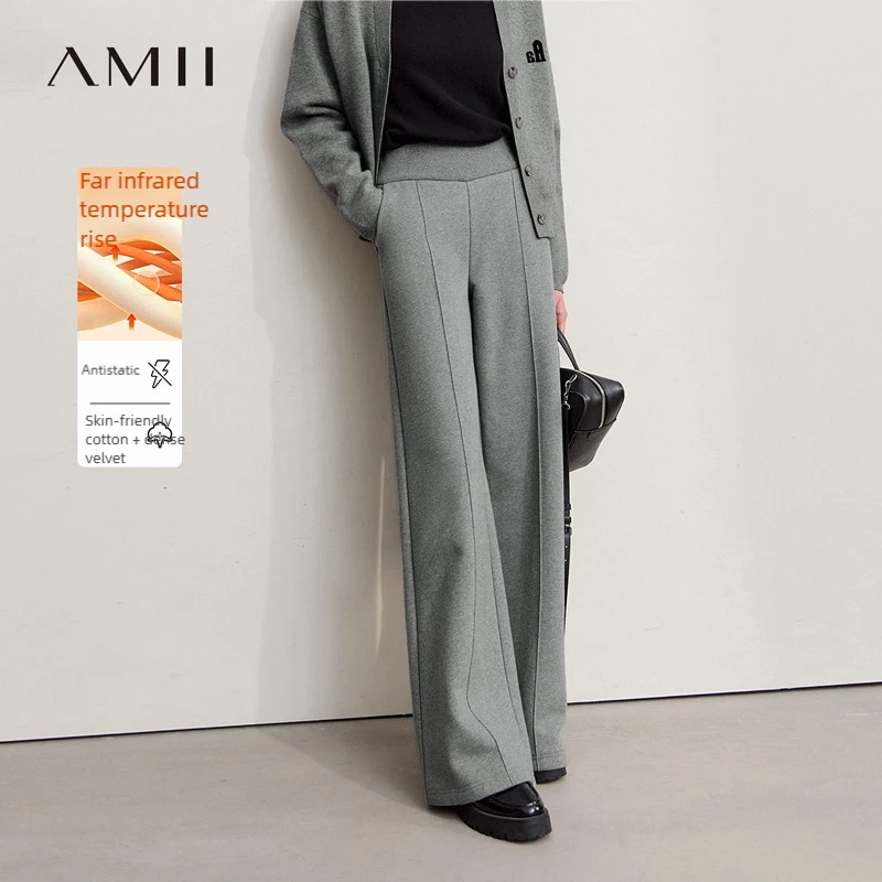 

Amii Casual Women's Pants 2025 Winter New Thicken Cotton Warm Elastic High Waist Sollid Versatile Wide Leg Trousers 12544138