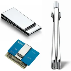 Double Sided Metal Wallet Credit Card Money Holder Stainless Steel Silver Slim Cash Money Clip Clamp Purse MenWomen ID Card Clip