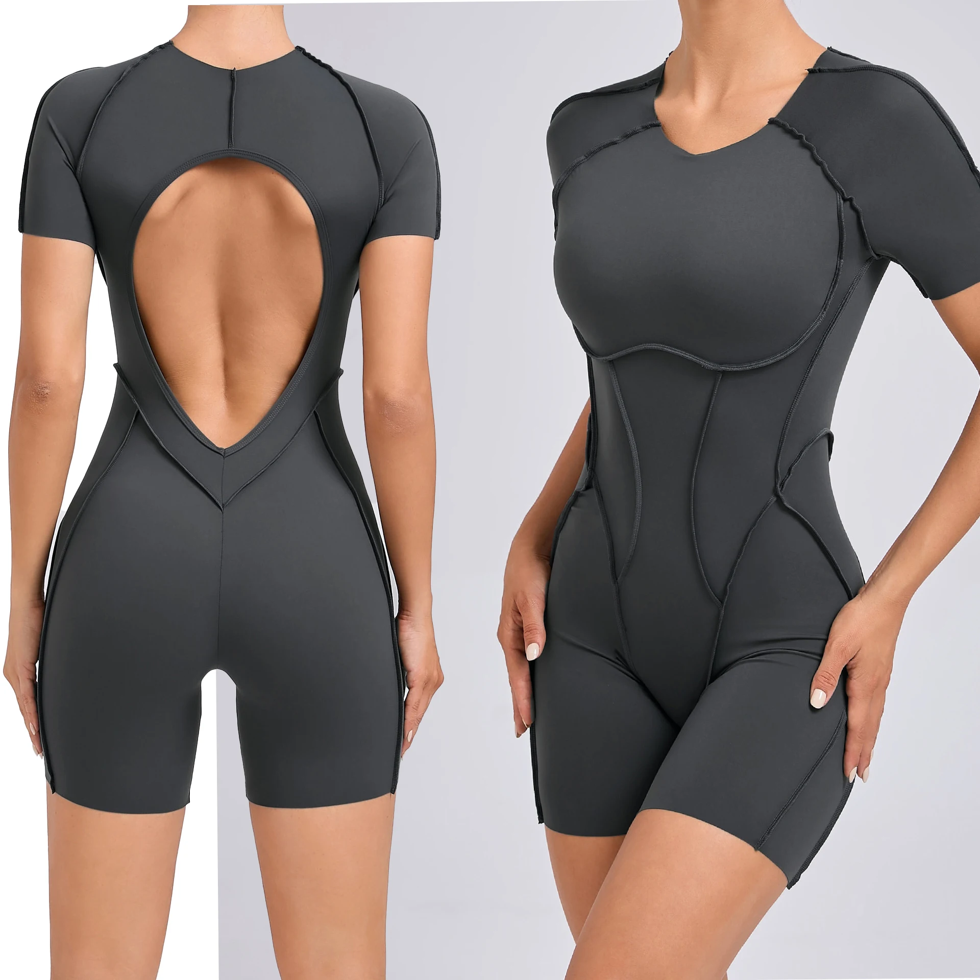 

2024, нейлоновый женский боди с подкладкой, комплект для фитнеса и йоги, цельный шорты с V-образным вырезом, комплект для спортзала, спортивный комбинезон с эффектом пуш-ап для велоспорта