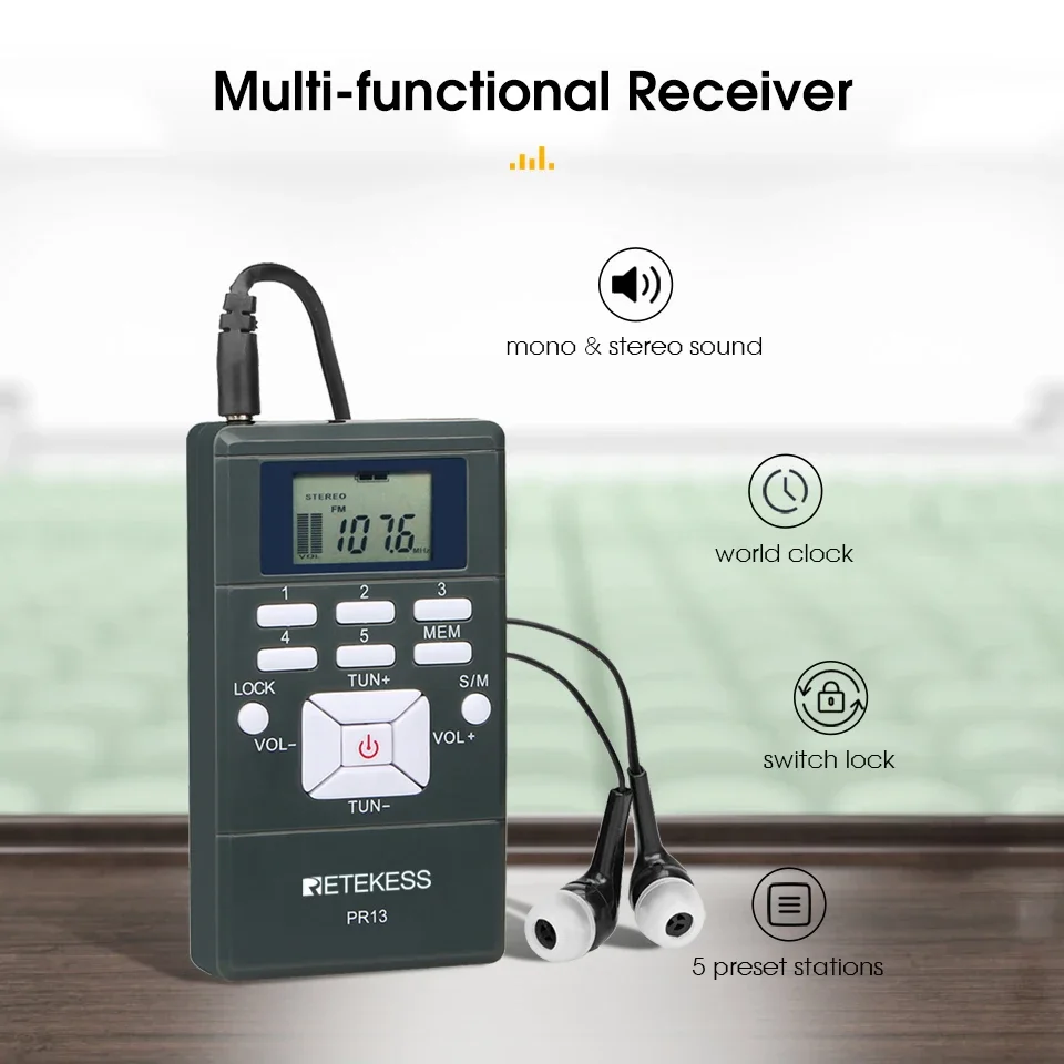 10pcs PR13 Radio FM Stereo DSP Portable Radio Receiver Digital Clock for Guiding Church Conference Training