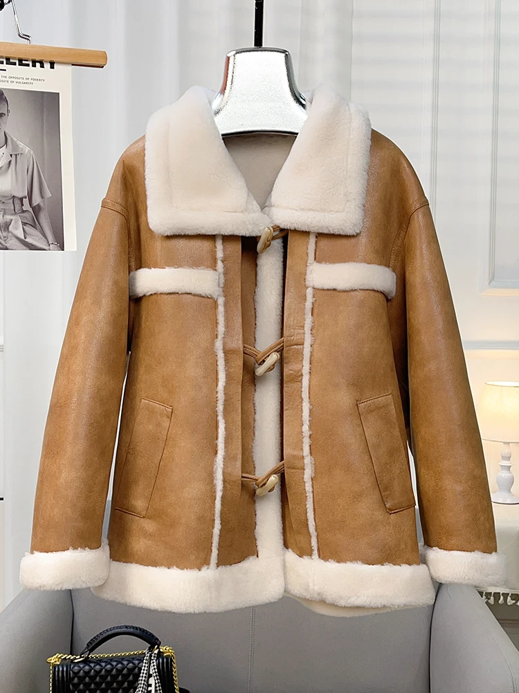 

Haining 2023 Winter Sheep Fleece Composite Fur Integrated Coat Women's Short Lamb Fur Grass Coat Young