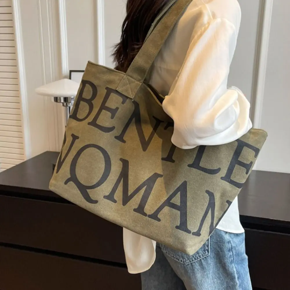 

Temperament Thailand Canvas Tote Bag Large Capacity Korean Style Letter Shoulder Bag Mommy Bag Travel Bag Print Handbag Students