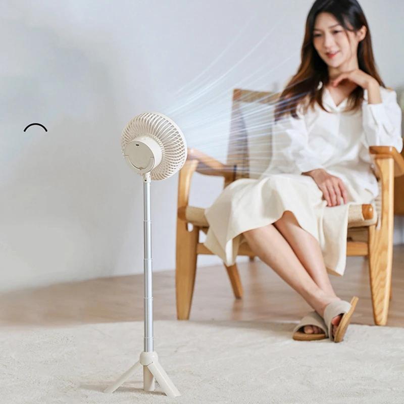 

1Set 4000Mah Outdoor Telescopic Fan Tripod Camping Ceiling Fan Household Desktop Shaking Head Fan Cream Color