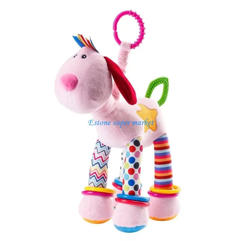 090B Sensory Baby Bed Crib Mobile Cartoon Giraffe Plush Toy with Teether Rattle Soothing Pendant for Stroller Car view 3