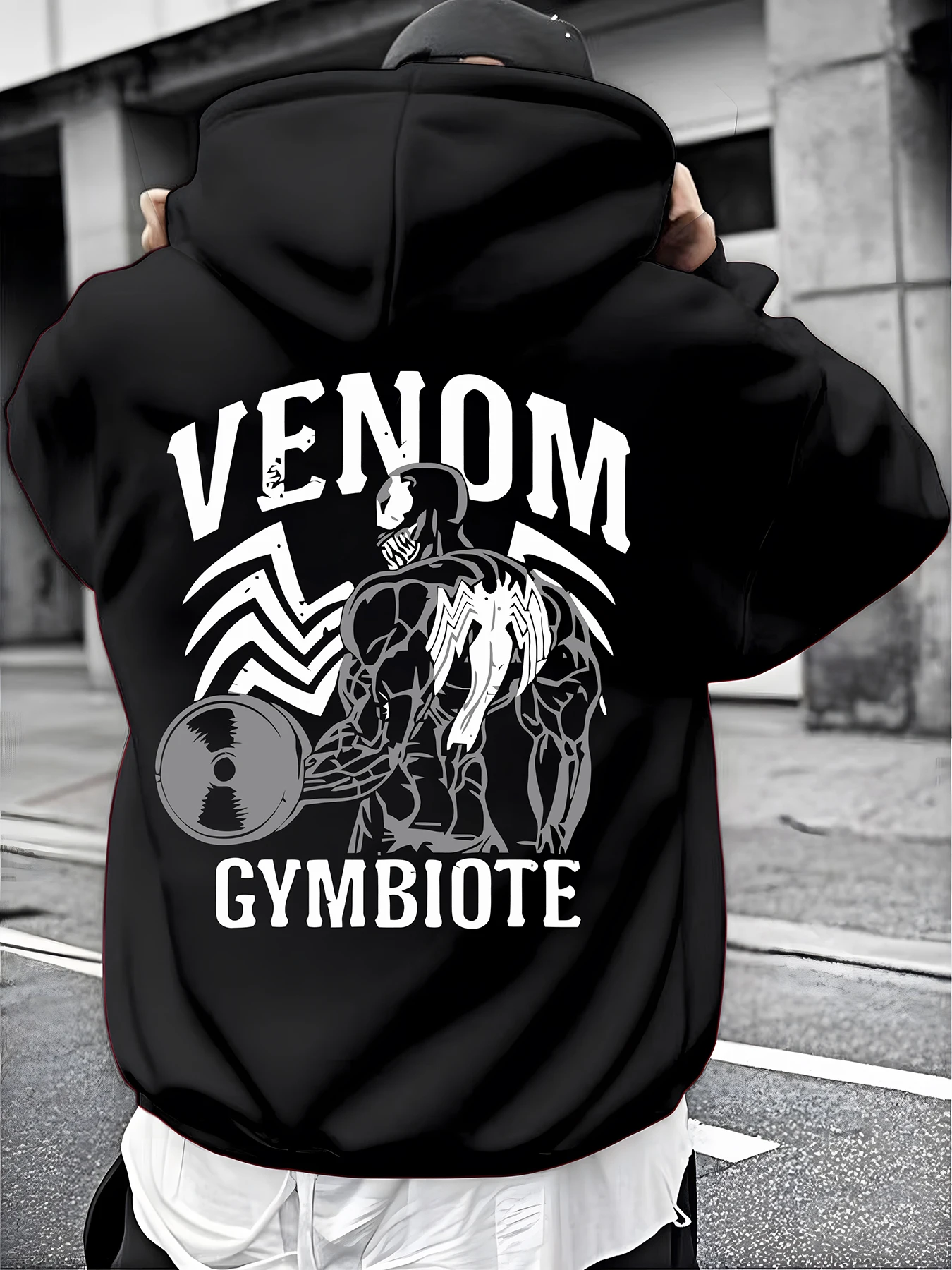 هوديي رجالي بتصميم Venom وSymbiotic للوجه وبلوفر Black Splash Effect Superhero Pattern Marvel #1