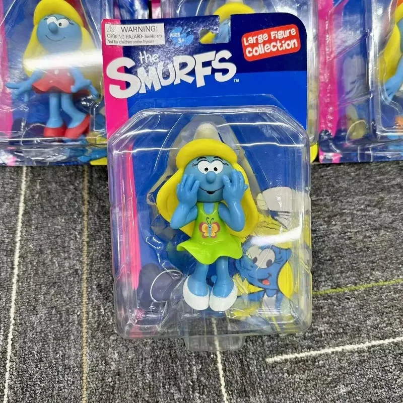 Smurfette Smurf Cartoon Anime Action Figure Cute Kawaii Blue Sister Doll Model Toys Collection Ornaments Decoration Kids Gifts